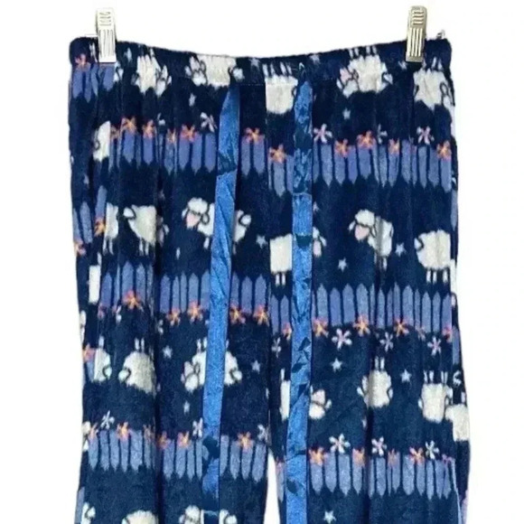 NWT! Large MAYFAIR Womens Blue Sheep Minky Fleece Lounge Pajama Pants - Picture 7 of 7